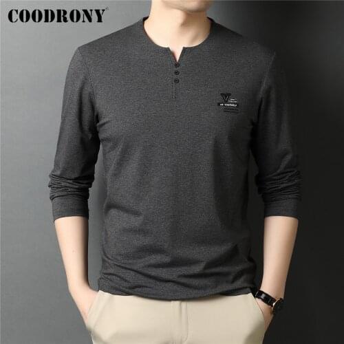 COODRONY Brand Spring Autumn New Arrival High Quality Fashion Henry Collar Tops Long Sleeve Cotton T Shirt Men Clothing C5061