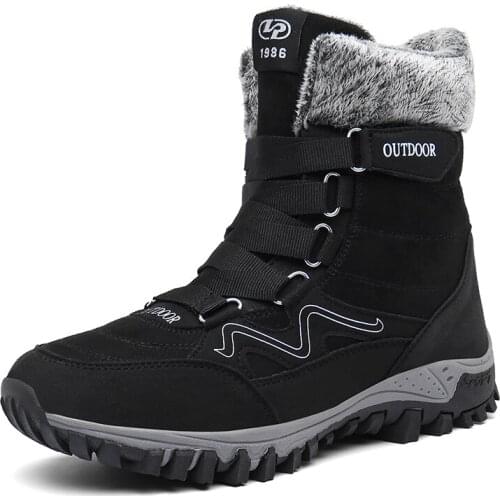 Men Winter Work Casual Shoes Sneakers Leather Men Boots Winter with Fur Super Warm Snow Boots Couple High-top Cotton Shoes