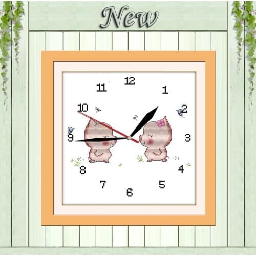 Pig lovers kiss clock decor painting counted printed on canvas DMC 14CT 11CT Chinese Cross Stitch Needlework Set Embroidery kits