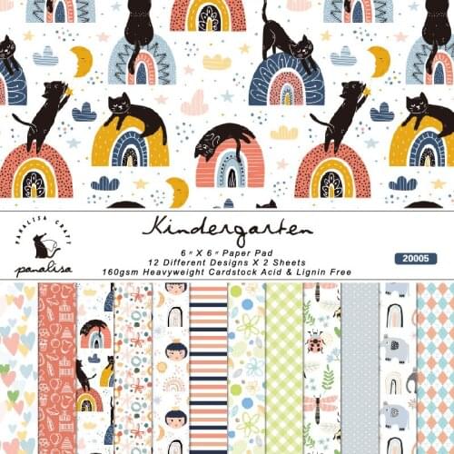 24pcs Cartoon Cat Scrapbook Paper Scrapbooking Paper Pack Handmade Craft Paper Craft Background Pad Rural Design Origami Paper