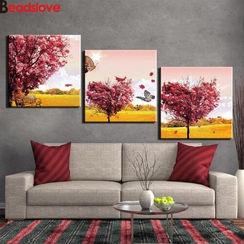 Wall abstract art"Pink treer"pictures 5d diamond painting full novelty 2020 mosaic art diamond embroidery icons new hot 3pcs