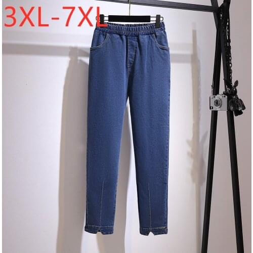 New Ladies Autumn Winter Plus Size Long Jeans For Women Large Slim Cotton Blue Black Elastic Denim Pants 3XL 4XL 5XL 6XL 7XL