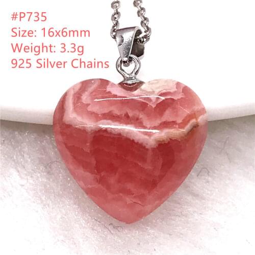 Necklace Pendant Natural Red Rhodochrosite Jewelry For Woman Lady Man Silver Crystal Beads Love Argentina Water Drop Stone AAAAA
