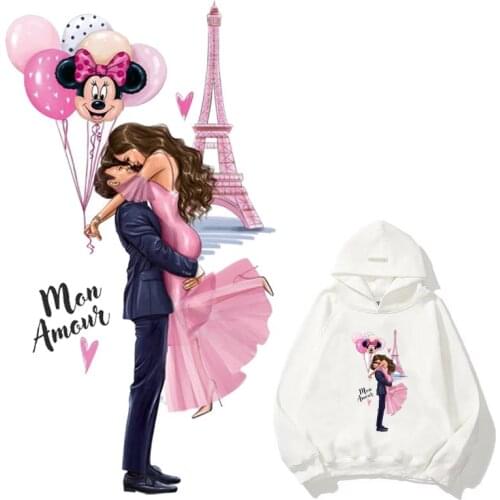 Romantic Pink Balloon Patches For Clothes DIY Washable T-Shirts Heat Transfer Thermal Stickers Beautiful Couple Iron On Applique