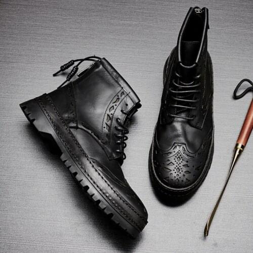 Combat boots cowboy boots mens High Quality Genuine Leather Chelsea boots high top autumn winter British retro men shoes cowhide