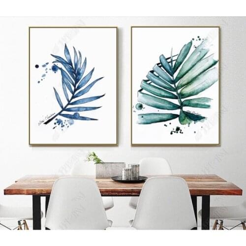 Blue Green Plant Leaves Modern Canvas Paintings Wall Art Pictures Posters Prints Living Room Home Decor