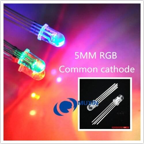 5mm RGB LED 50 PCS Common Cathode Tri-Color Emitting Diodes f5 RGB Diffused