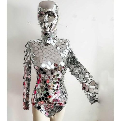 Future Mirror Costume Female Singer Dance Costume Nightclub Shining Sequins Machine Bodysuit Lady Jazz Dance Jumpsuit DWY3011