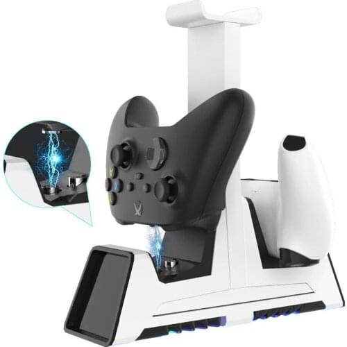 LED Vertical Headset Stand Dual Controller Charger Dock Magnetic Suction Charging Station for Pro XboxOne Series/PS4/PS5 Console
