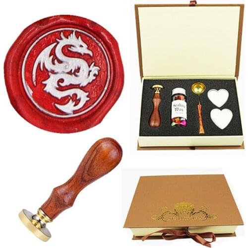 Dragon Seal Wax Seal Stamp Vintage Custom Made Your Design Elegangt Natural Rosewood Handle Sealing Wax Stamp Kit Gift