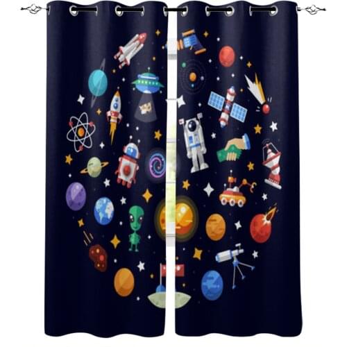 Space Icon Element Window Curtains for Living Room Luxury Kitchen Bedroom Drapes Home Decor Backdrop Curtain