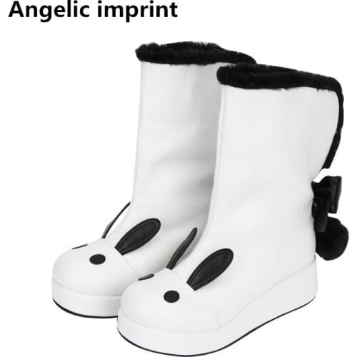 Angelic imprint handmade mori girl Women winter boots lady lolita ankle Boots woman princess wedges heels shoes 33-47 rabbit ear