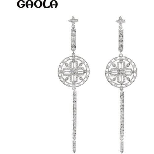 GAOLA High Sense Earrings New Fashion Trendy Temperament Female Ornaments Retro Beautifully Long Shiny Zircon Earring GLE9486