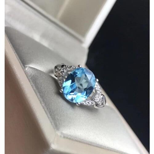 Flashing ocean blue topaz gemstome ring for women jewelry real 925 silver natural gem girl birthday gift lucky birthstone