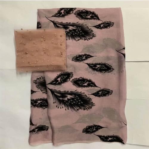 2020 High Quality African Metal printed Silk Fabric 5 Yards Plus 2 Yards With Beads Tulle Ladies Wedding Dress!LXFO10235