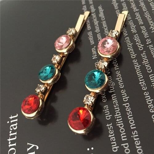 Gold Color Plating Rhinestone Crossed Jewel Tone Hair Pins For Women Girls Lady Hair Slide Charmy