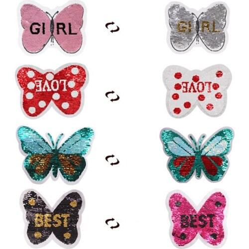 10pc Embroidered Glitter butterfly Patch Reversible Sequin Patch Sew On Tshirt Patch For Clothes Kids Fabric