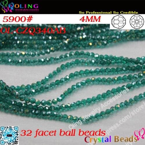 200pcs/Lot EmeraldAB Crystal Glass Faceted Football Beads 4mm Crystal Round Beads For DIY Jewelry Findings