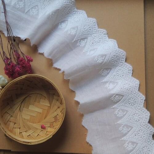 5yards 10cm wide White Cotton Floral Embroidered Lace trim Crafts Costume Sewing wholesale