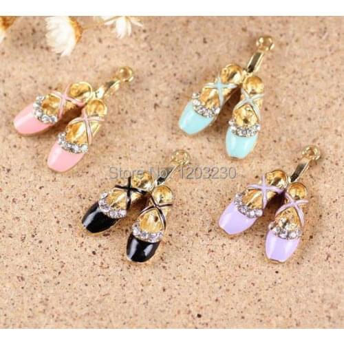 50pcs/lot Alloy Drop oil small pendant bracelet necklace accessories Gold-color ballet shoes shape fashion jewelry charms