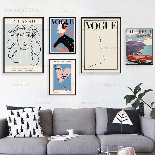 Abstract Picasso Artwork Posters Women Feature Line Canvas Print Painting Vintage Wall Art Picture for Living Room Bedroom Decor