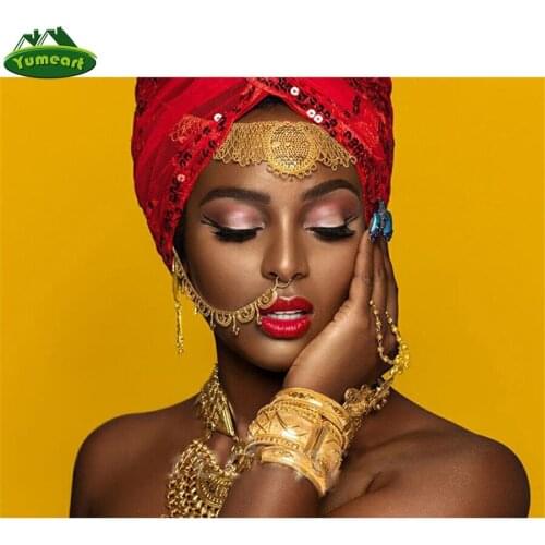 Diamond Mosaic Rhinestone Embroidery Painting Black and Gold Sexy Lips American African Art Woman Diamond Painting Cross Stitch