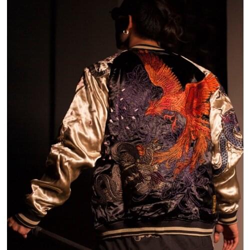 Makuluya 4 Great Beasts Reversible Coats Streetwear Yokosuka Phoenix Dragon Tiger Sakura Embroidery Baseball Jacket L6