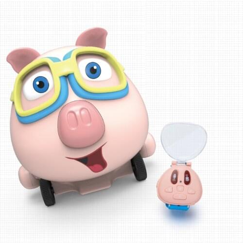 RC Pig Car Toy for Infant Baby RC Watch Car Pig Toy Robot Amimal Toy with Follow Spray Music Function for Childrens Gift