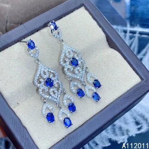 KJJEAXCMY Fine Jewelry 925 sterling silver inlaid natural gemstone sapphire female earrings Eardrop exquisite support test
