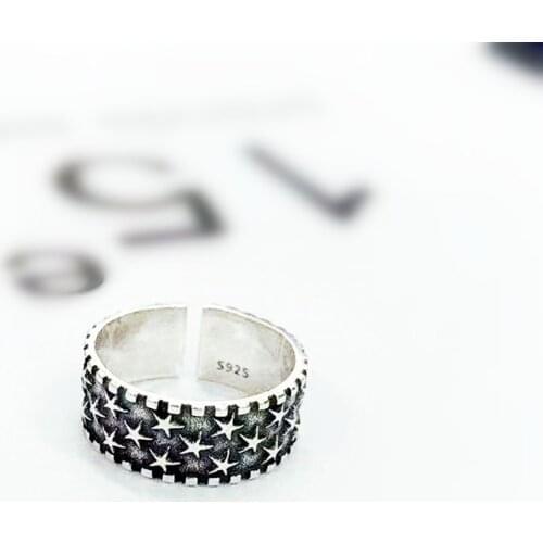 Rings for Women Black Star Thai Adjustable(12#-16#) Ring Korean Style Vintage Jewelry Dropshipping