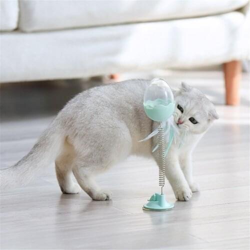 Cat Interactive Toys Catnip Plastic Elastic Spring Feather Bell Kitten Leakage Food Toy Teaser Puzzle Toy With Bottom Sucker