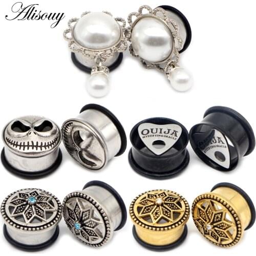 Alisouy 2pcs Ear Gauges Stainless Steel Skull Flared Flesh Plugs Tunnel Piercing Body Jewelry Expander Earring Stretcher Jewelry