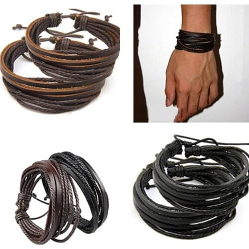 1 Pc Fashion Women/Men Multilayer Faux Leather Bracelet Braid Bangle