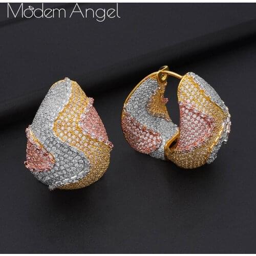 ModemAngel trendy Geometric round Hoop Earrings For Women Accessories Full Cubic Zirconia Earrings Jewelry pendientes mujer moda