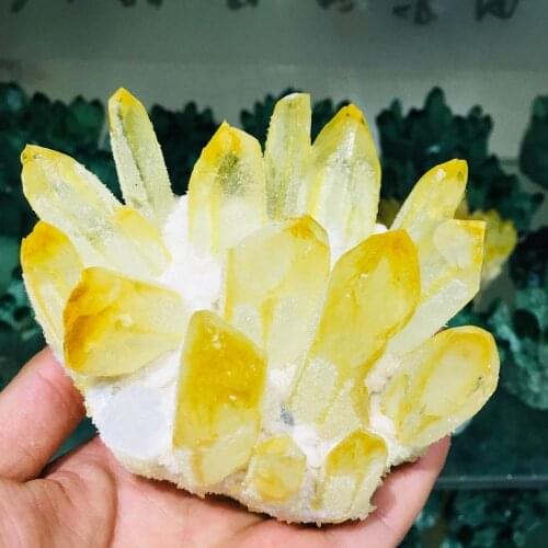 780g Natural Beatiful Yellow Tibetan Quartz Crystal Cluster Specimen