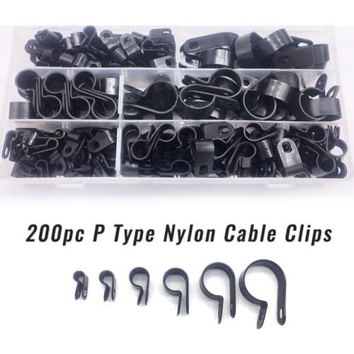200pcs P Type Nylon Cable Clips Car Audio Fastener Clamp Hose Clamps Cable Cord Clip Car Accessories