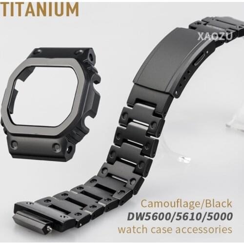 XAOZU New Camouflage Titanium Alloy Watchbands and Bezel For DW5600 5610 DW5000 5035 Metal Strap Steel Bracelet Cover With Tools