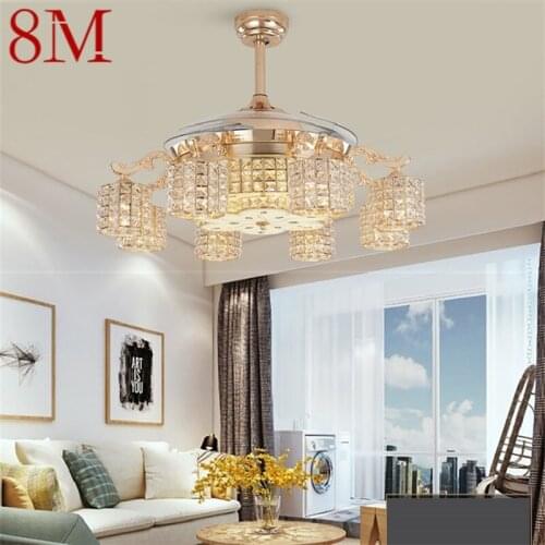 8M New Ceiling Fan Light Invisible Crystal With Remote Control Modern Luxury Gold Lamp For Home