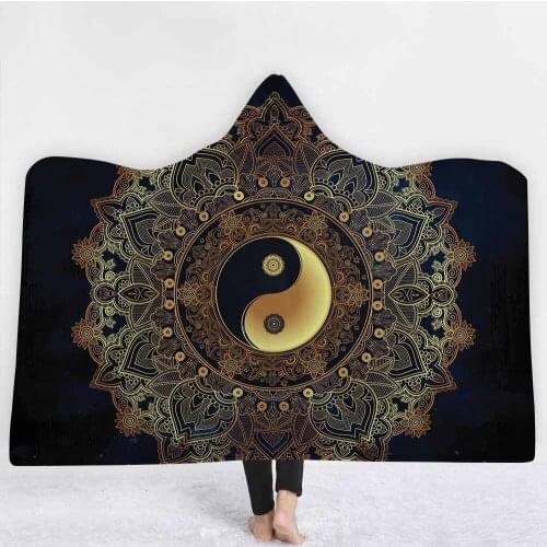 Lannidaa Hot Stamping TaiChi Yin Yang Gossip Printed Blanket Mandala Biki Hooded Blankets Coral Fleece Wrapped Throw On Sofa Bed