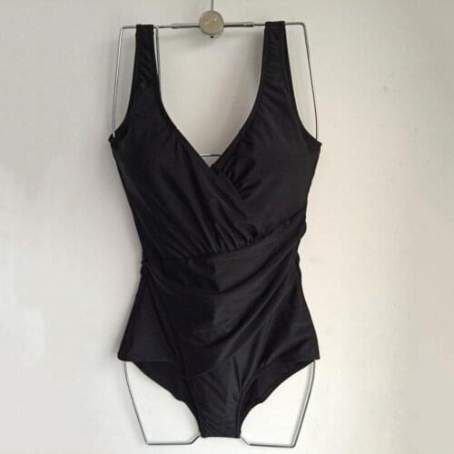 Solid Color Swimsuit Wrap Cross Sleeveless V Neck High Elasticity Women One-piece Swimsuit Bathing Suit for Swimming Beach