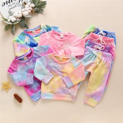 Autumn Newborn Kids Baby Boys Girls Clothes Toddler Infant Girls Tie Dye Print Sweatshirt Tops+Pants Tracksuits Outfits Sets
