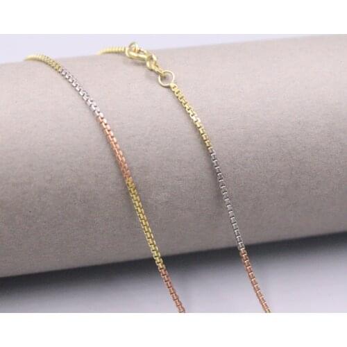 Au750 Real 18K Multi-tone Gold Chain Neckalce For Women Female 1.0mm Color Thin Box Link Choker Gold Necklace 20''L Gift