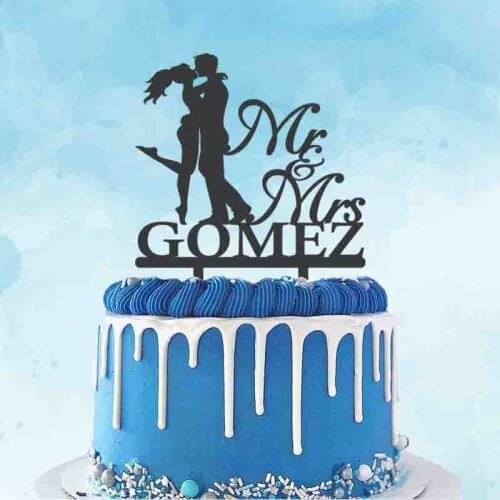 Personalized Mr Mrs Name Bride and Groom Hugging Silhouette Cake Topper For Wedding Party Cake Decoration Topper
