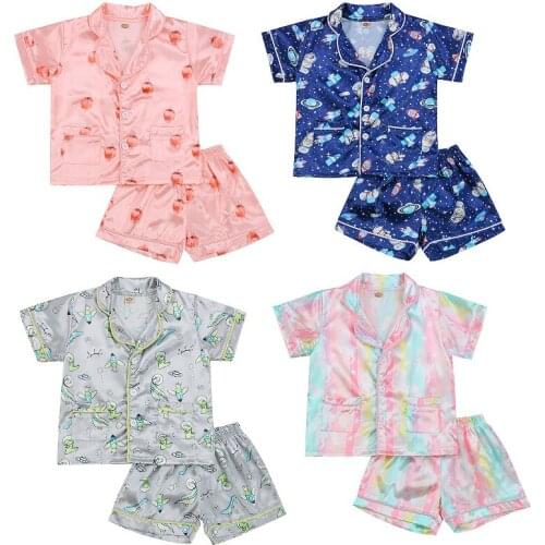 1-6Years Baby Boys Girls Pajama Sets 2021 Summer Printed Short Sleeve Pyjamas Tops Shorts Children Sleepwear Kids Nightwear