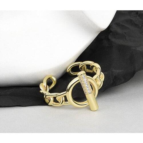 Silver Plated Chain Round Zircon Shape Gold Color Rings Retro Distressed Opening Handmade Ring Fashion Fine Jewelry Dropshipping