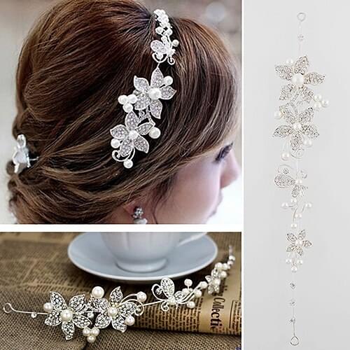 Crystal Rhinestone Faux Pearl Flower Party Bridal Headband Headwear Hair Band for Sweet