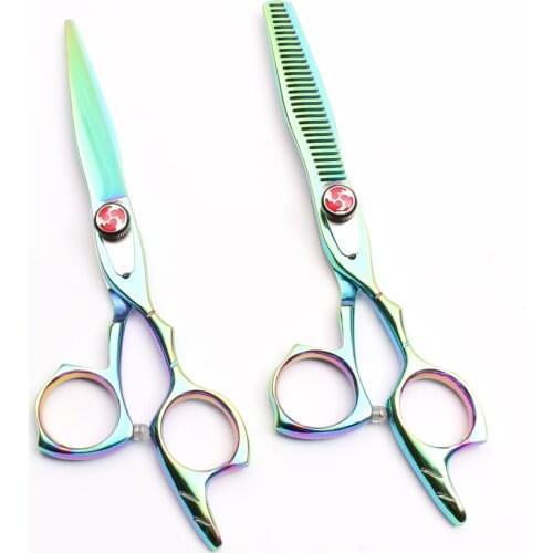 C9017 6.0'' Japan 440C Customized Logo Green Professional Scissors for Hairdressers Cutting Shears Thinning Scissors Style Tool
