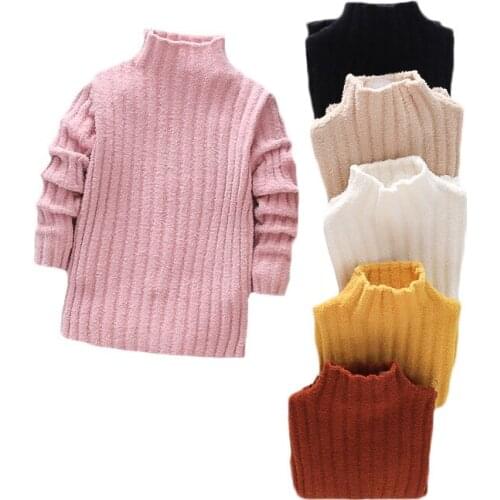 Pullover Knitted Sweaters Solid Baby Girl Winter Clothes Thick Clothing For Girls Warm Childrens Clothing From 1 to 7 Years Old