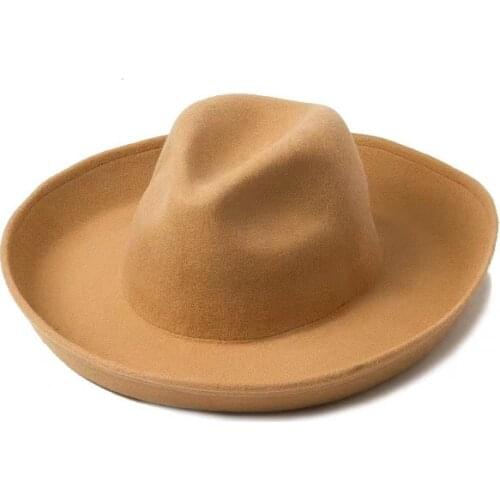 Wide Crimping Brim Porkpie Fedora Hat 100% Wool Hats Men Women Caps Winter Hat Black Hat Derby Wedding Church Jazz Panama Hats