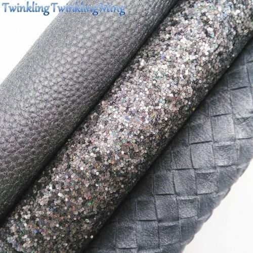 Grey Glitter Fabirc, Weaving Faux Leather Fabric, Synthetic Leather Fabric For Bow A4 8"x11"Twinkling Ming XM427